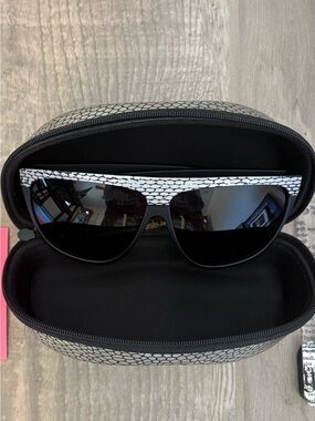 Black Aviator Sunglasses with White Snakeskin Accent